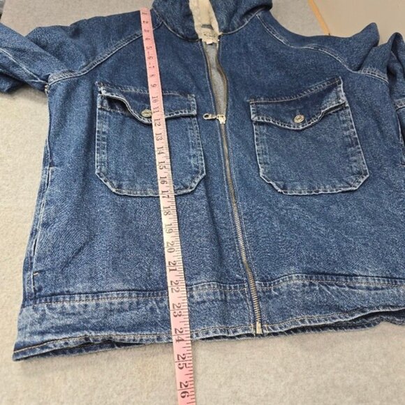 Rails Cheyenne Faux Shearling Collar Denim Zip Up Utility Jacket M Pockets - Picture 5 of 7